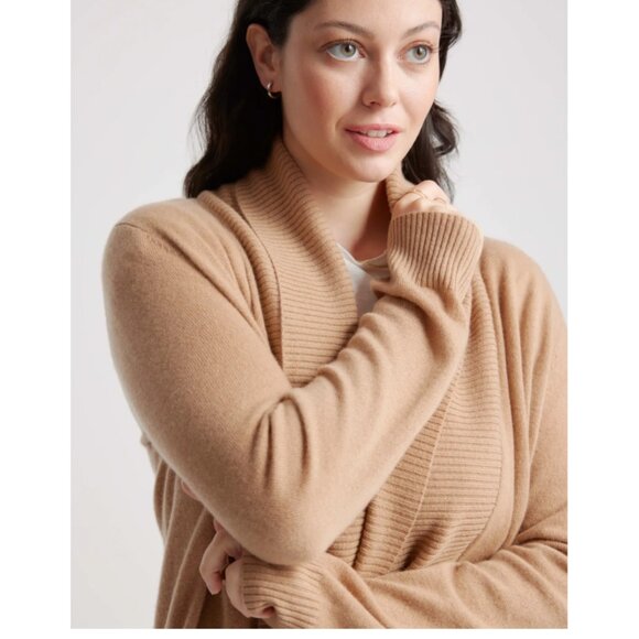 NEW! Quince Mongolian Cashmere Open Cardigan Sweater in Camel Large COZY KNIT - Picture 3 of 6